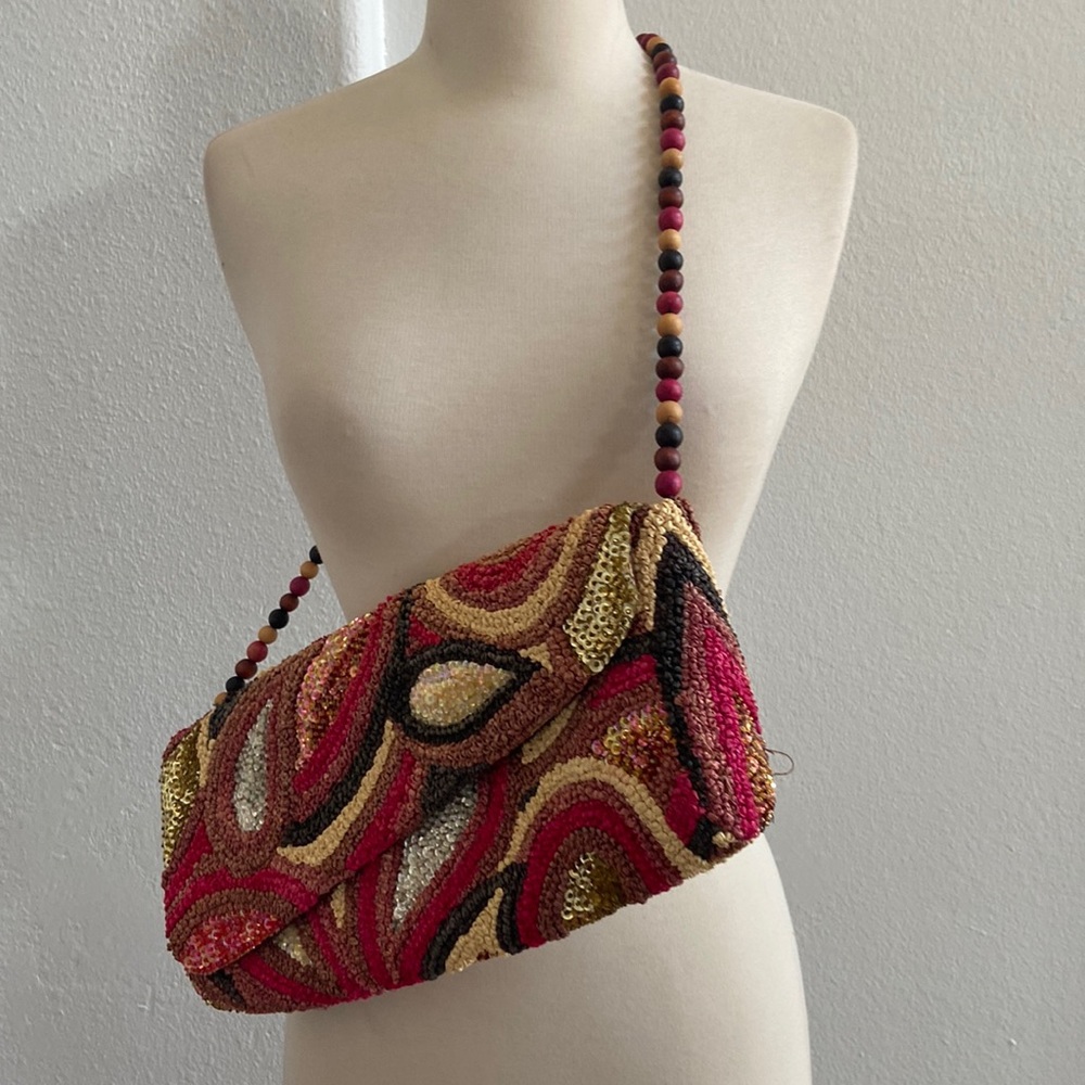 Timmy Woods Beaded‎ Sequin Shoulder Bag Multicolor Boho Retro Y2K Purse